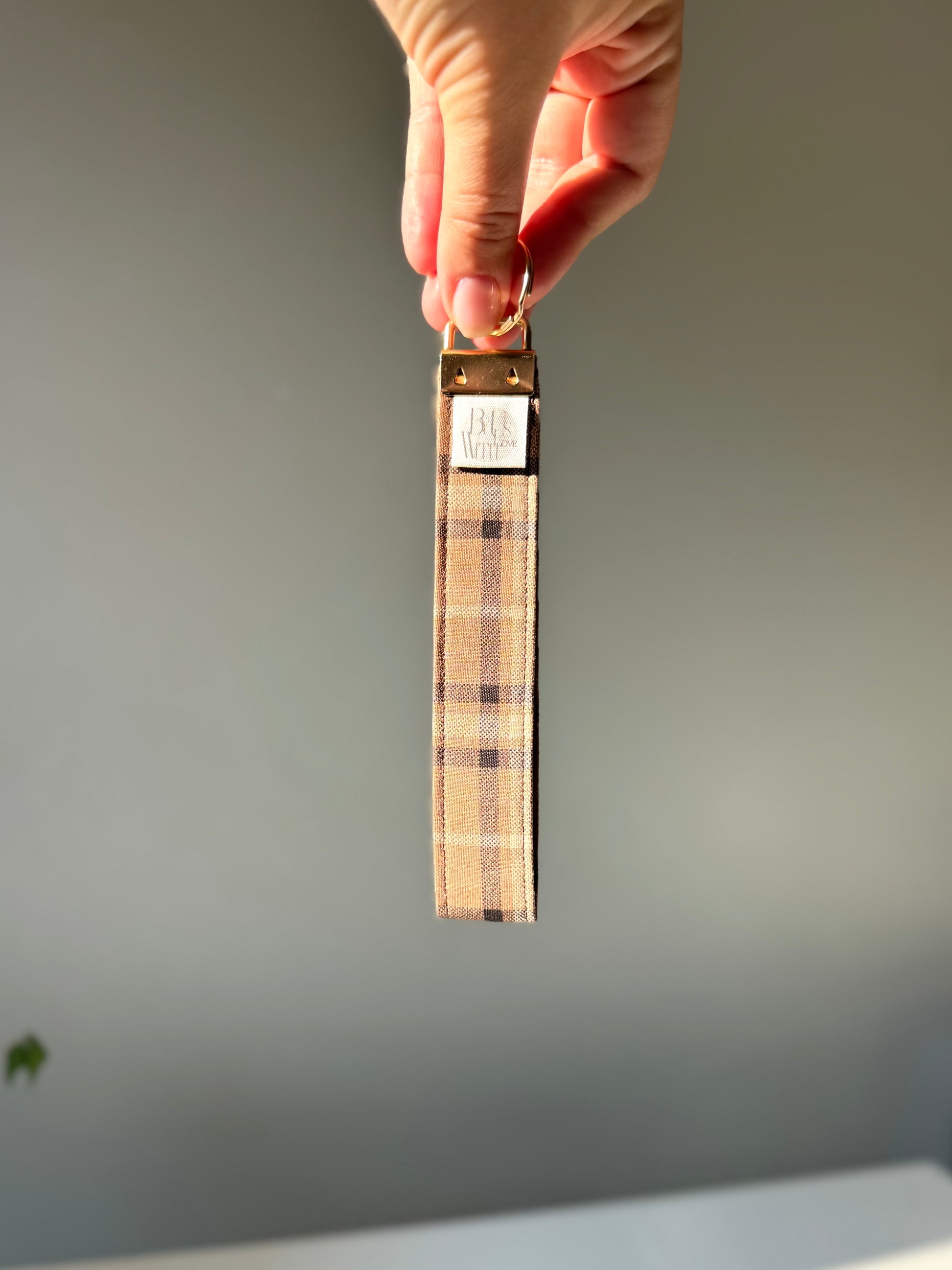 Brown Black Beige Plaid Key Wristlet – Handmade Keychain Strap
