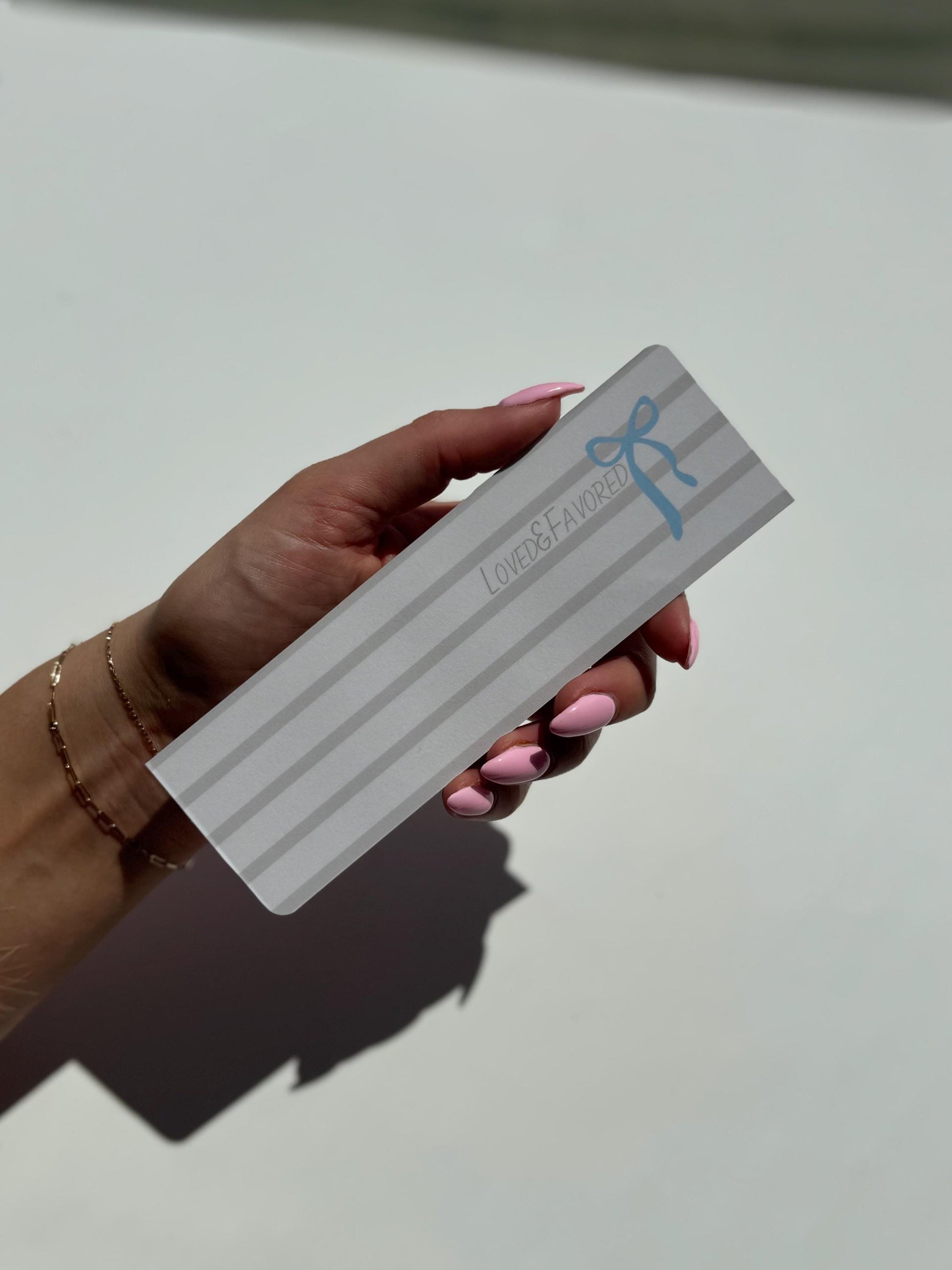 Blue Bow - Beige Striped Bookmark