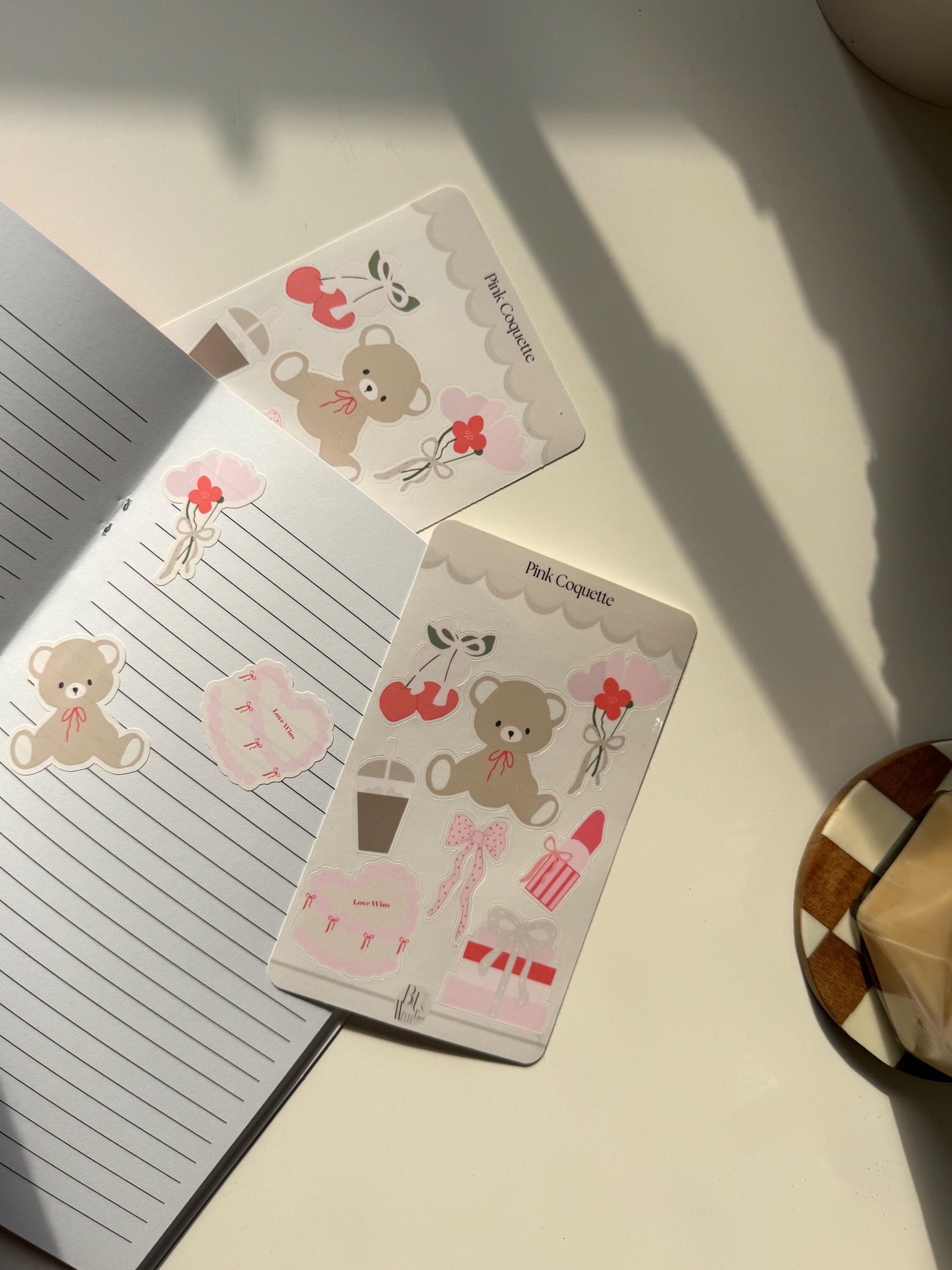 Coquette Bear Sticker Sheet – Soft Girl Aesthetic in Every Detail