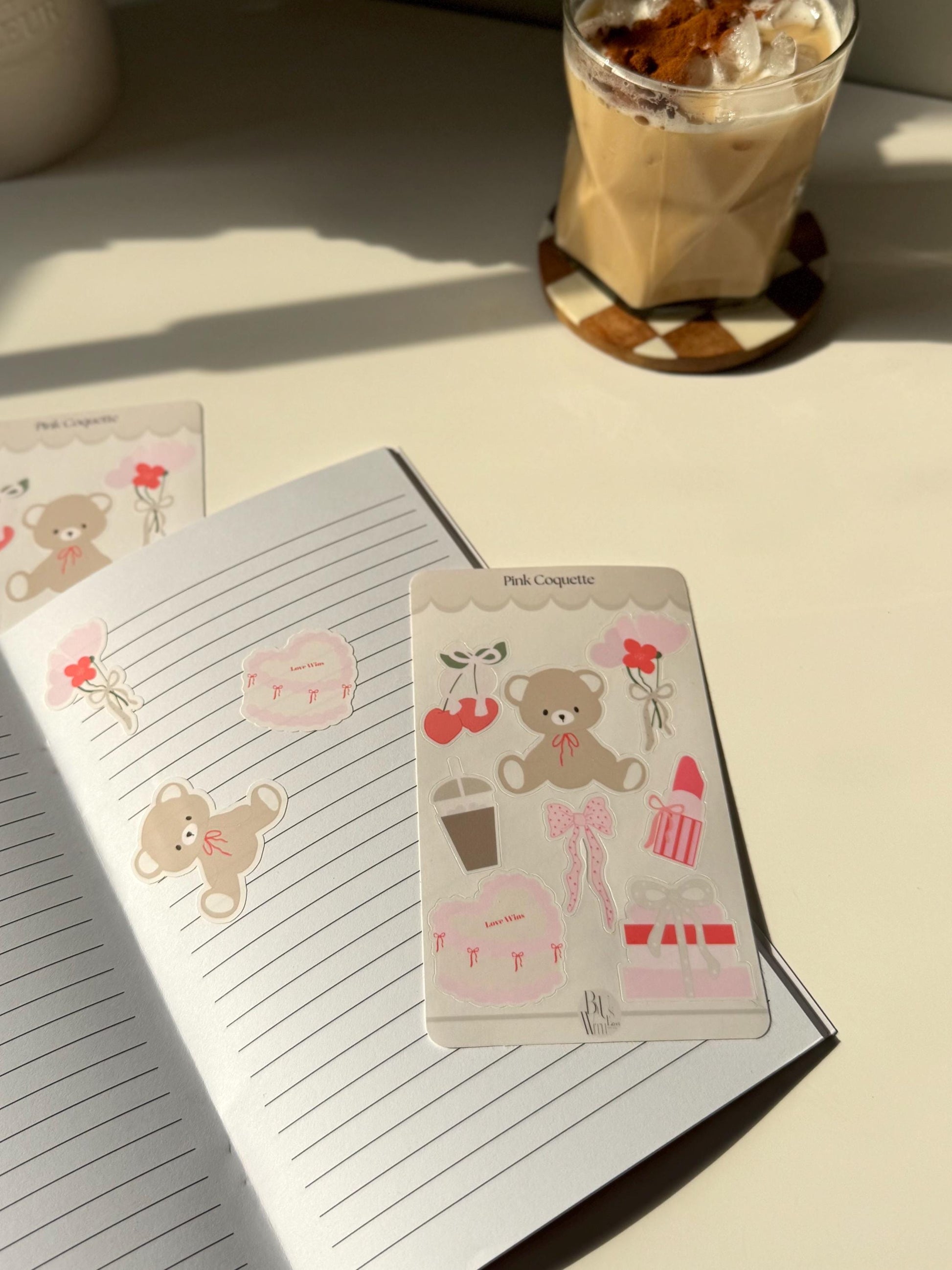 Coquette Bear Sticker Sheet – Soft Girl Aesthetic in Every Detail