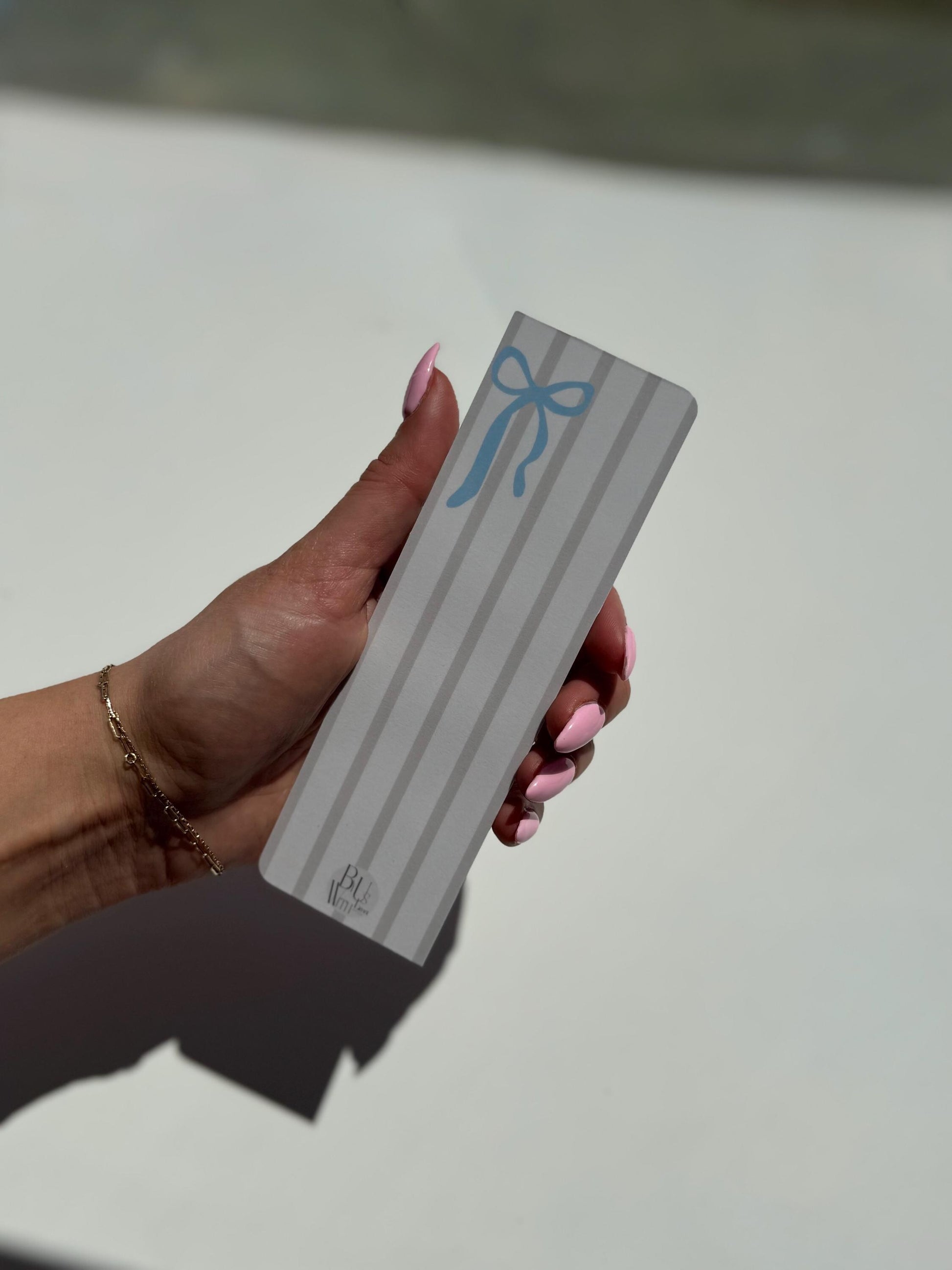 Blue Bow - Beige Striped Bookmark