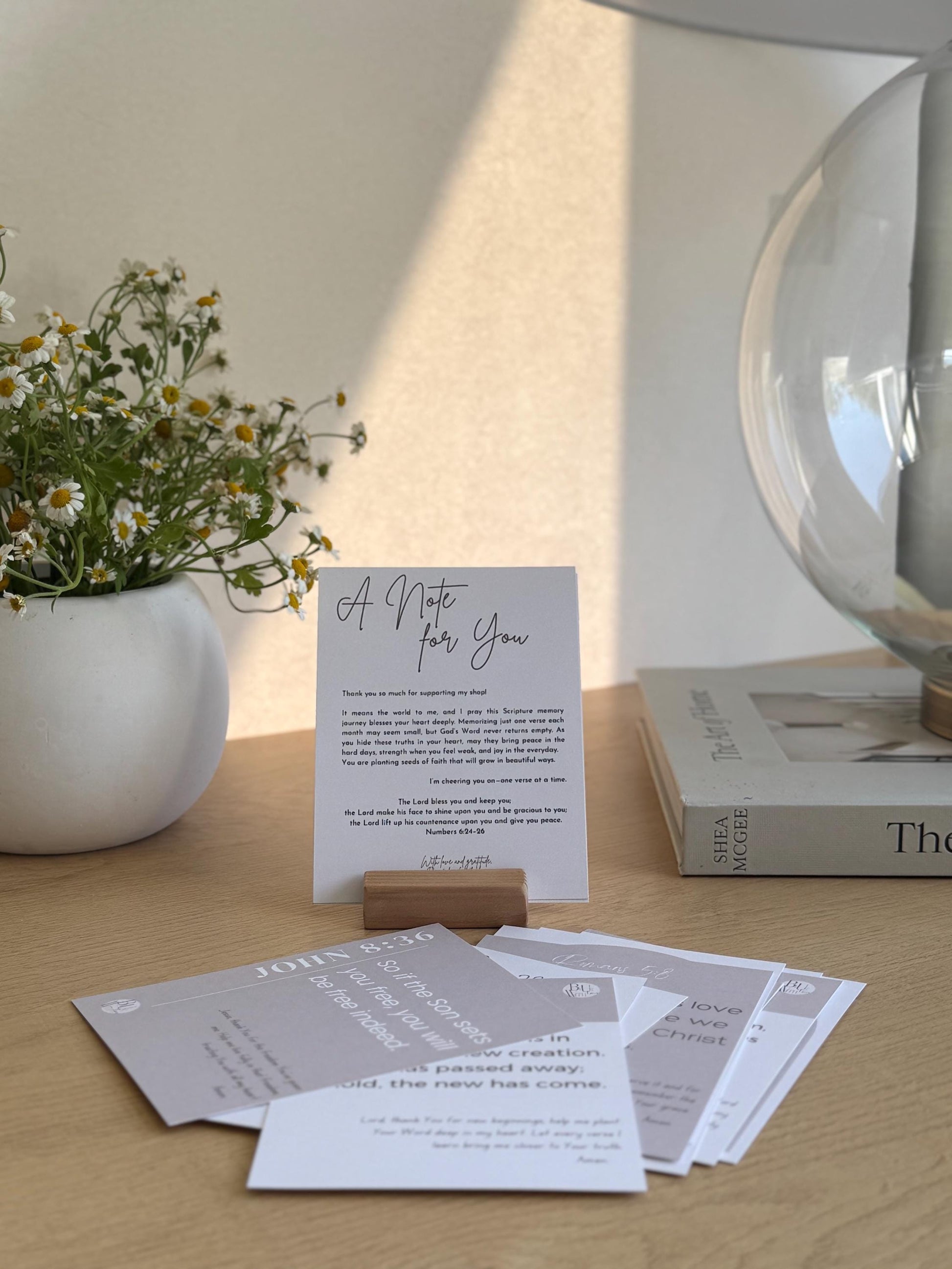 Bible Verse Cards – 12 Neutral Scripture Memory Cards with Prayer