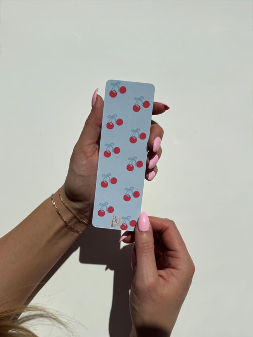 Baby Blue Cherry Bookmark with Blue Bow