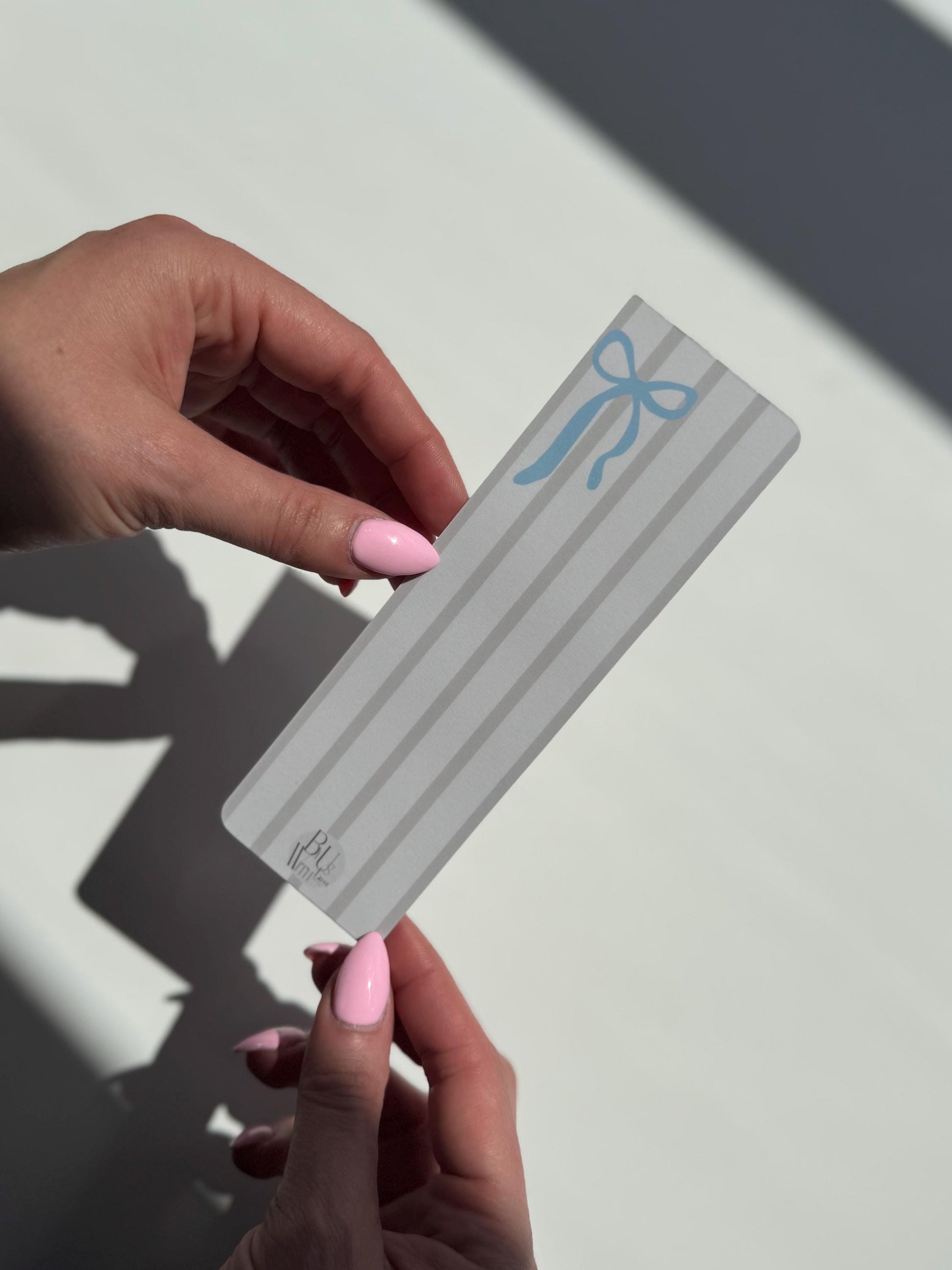 Blue Bow - Beige Striped Bookmark