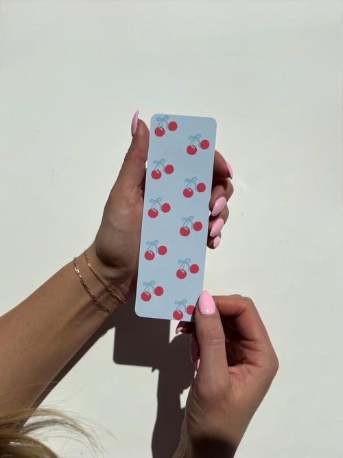 Baby Blue Cherry Bookmark with Blue Bow