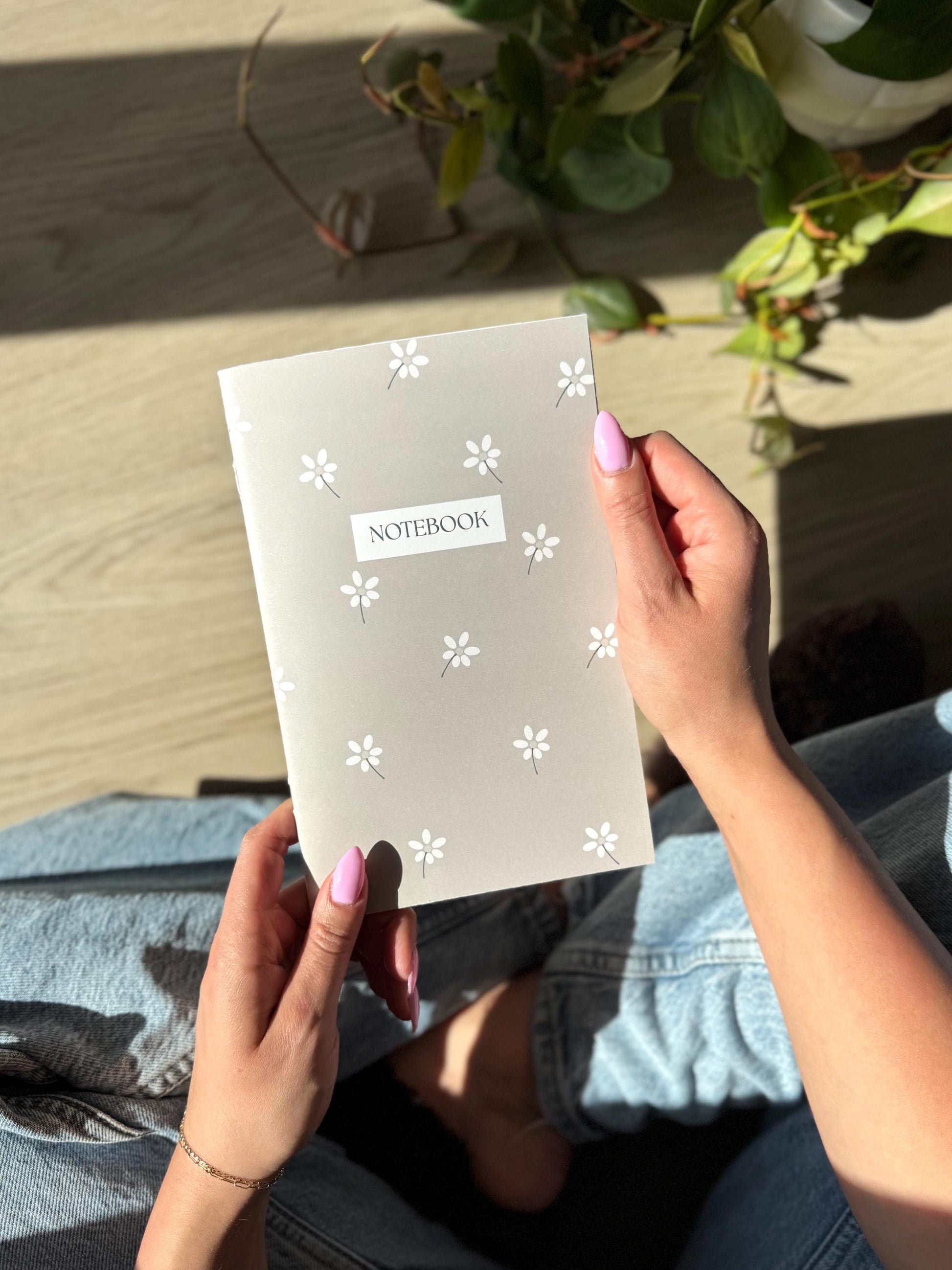 Beige Floral Lined A5 Notebook