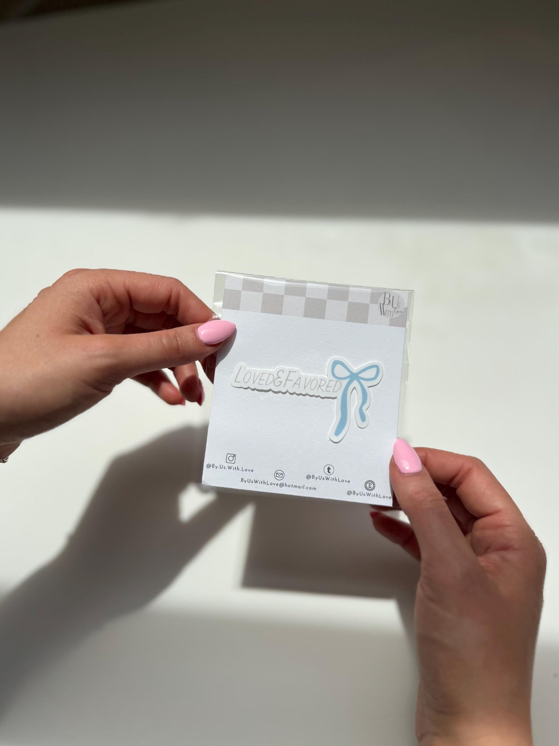 Loved & Favored – Blue Bow Sticker
