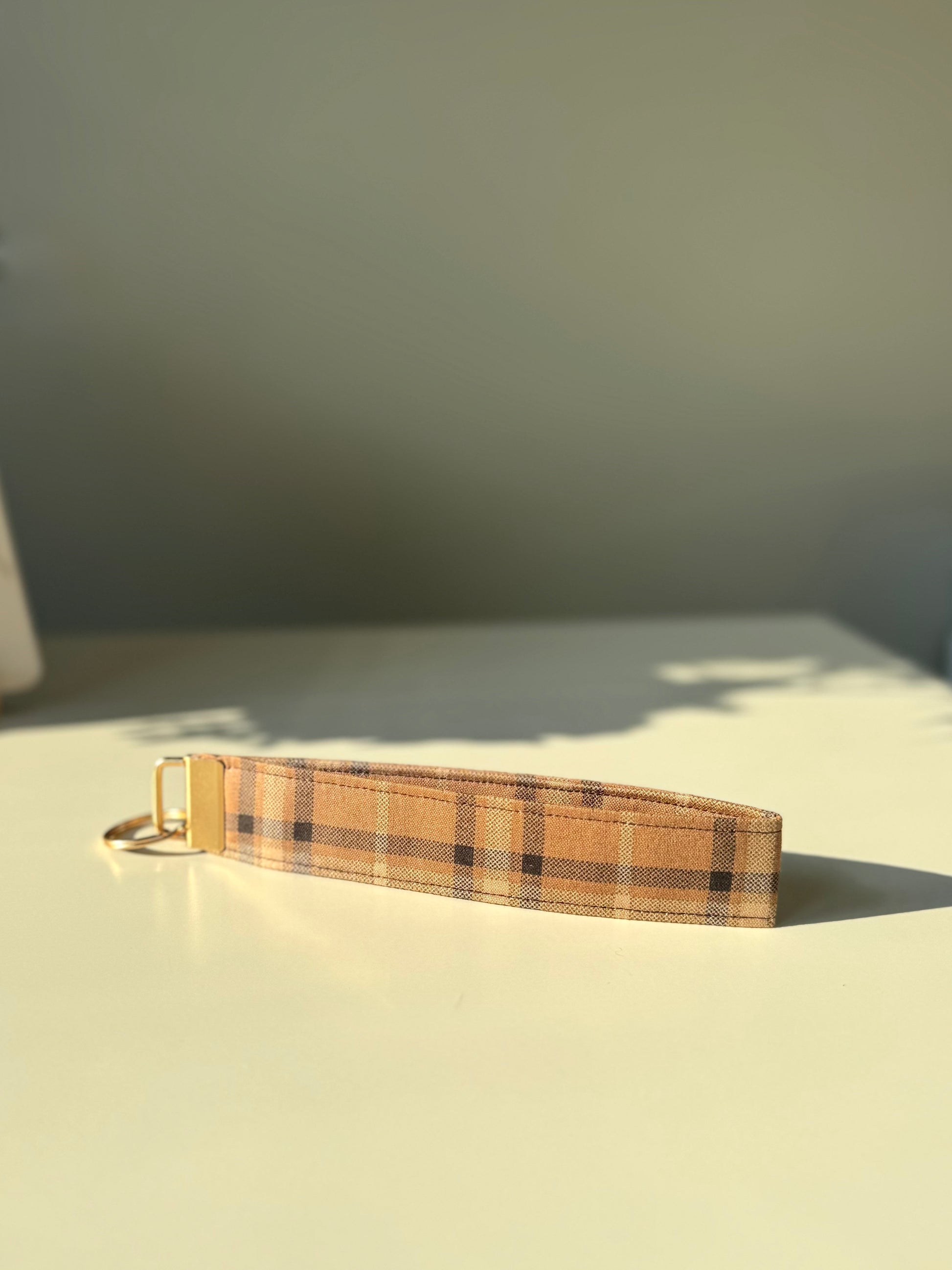 Brown Black Beige Plaid Key Wristlet – Handmade Keychain Strap
