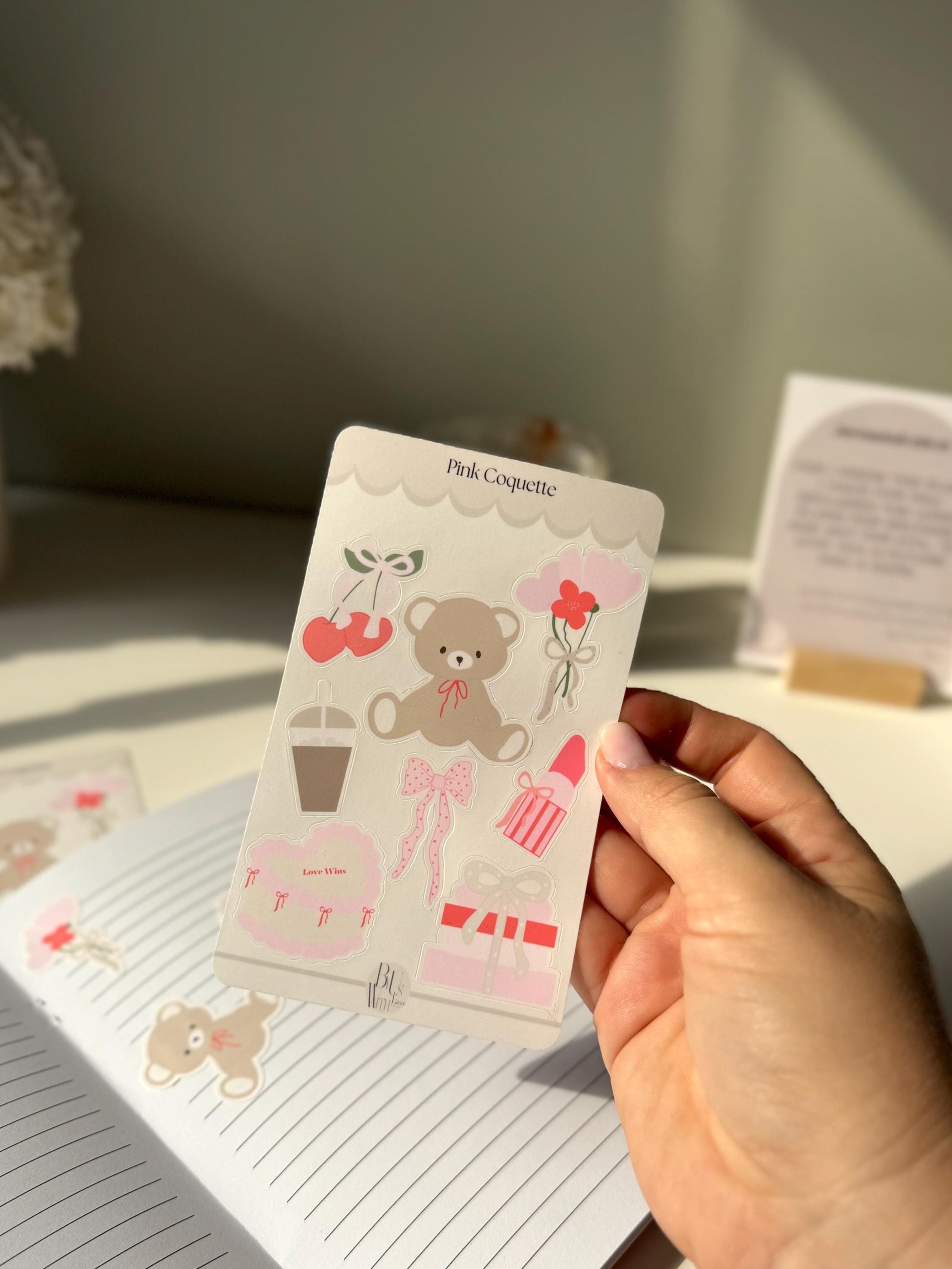 Coquette Bear Sticker Sheet – Soft Girl Aesthetic in Every Detail