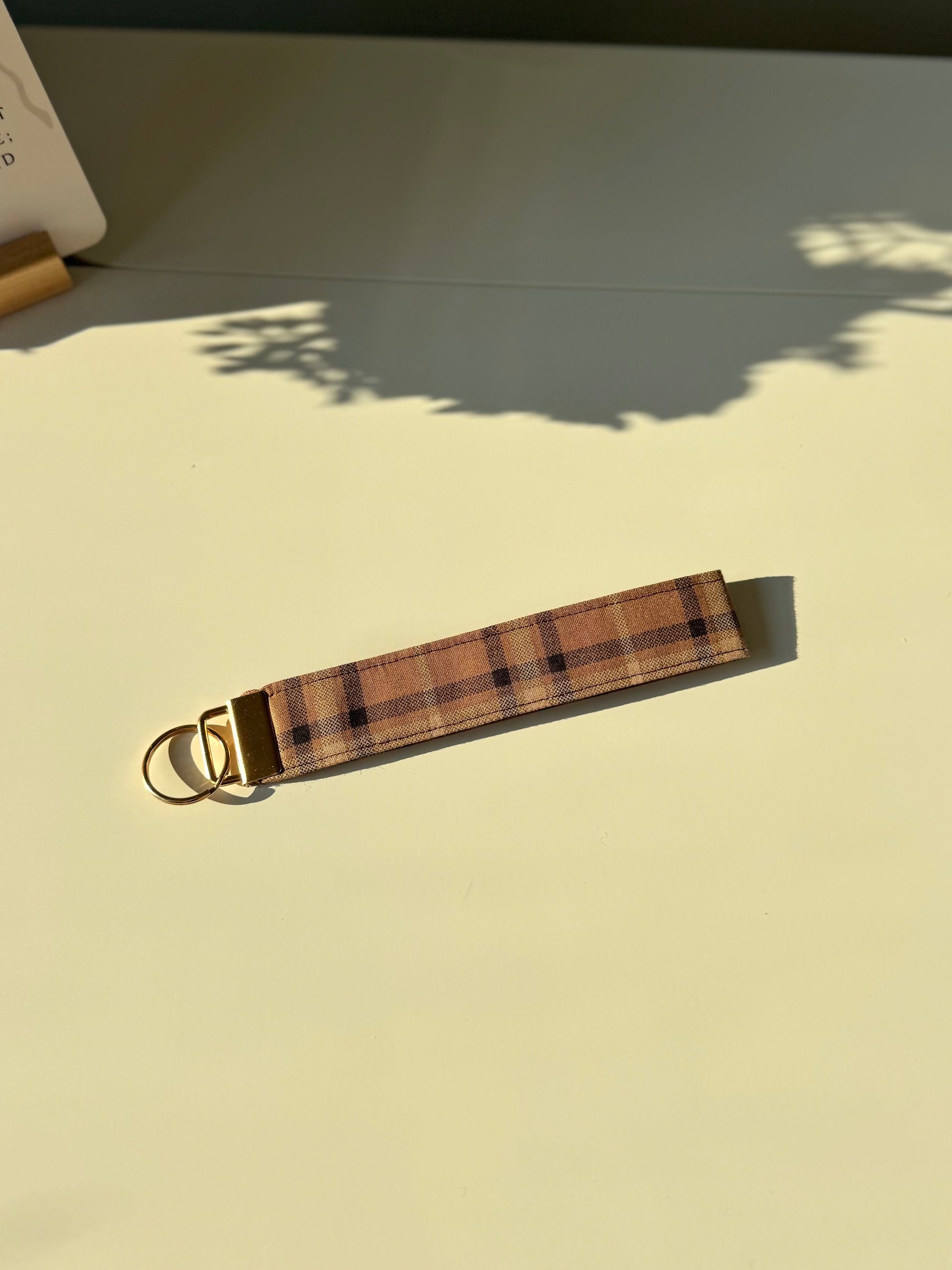 Brown Black Beige Plaid Key Wristlet – Handmade Keychain Strap