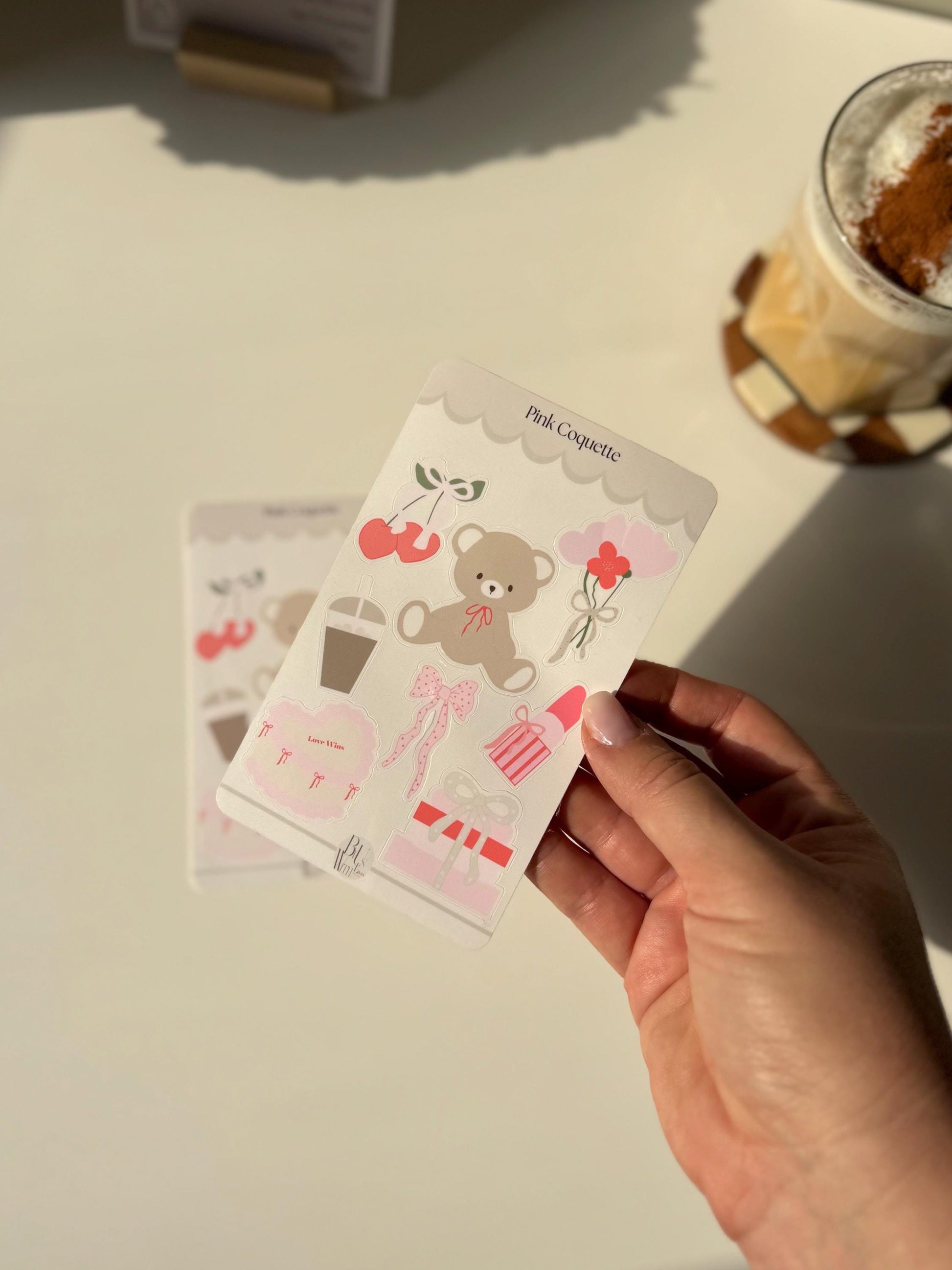 Coquette Bear Sticker Sheet – Soft Girl Aesthetic in Every Detail