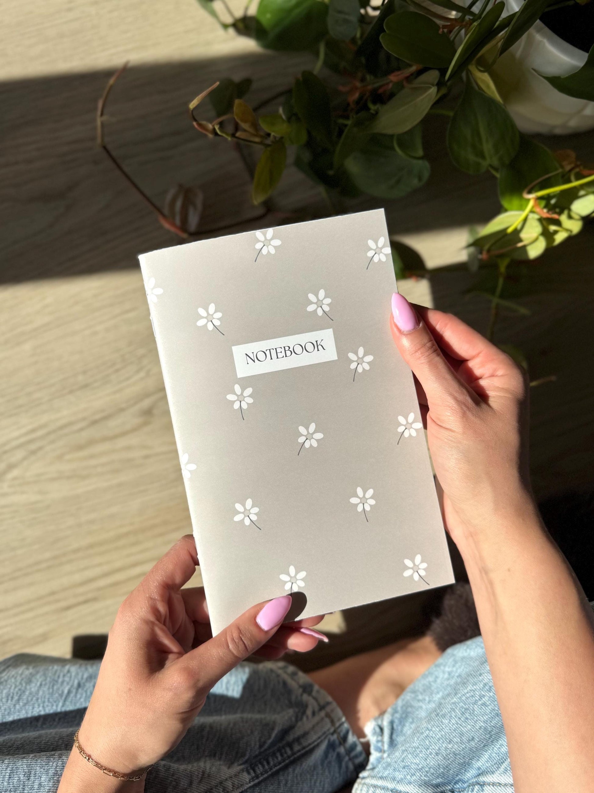 Beige Floral Lined A5 Notebook