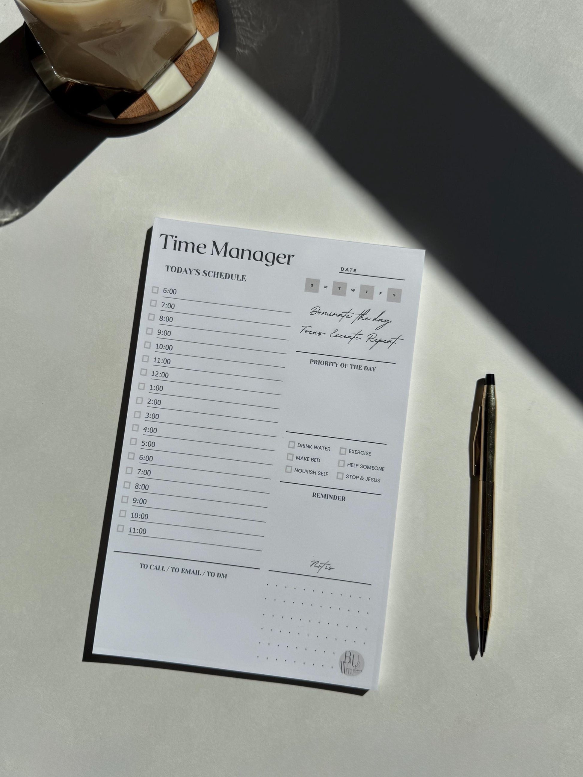 Beige Square - Daily Hourly Planner Notepad