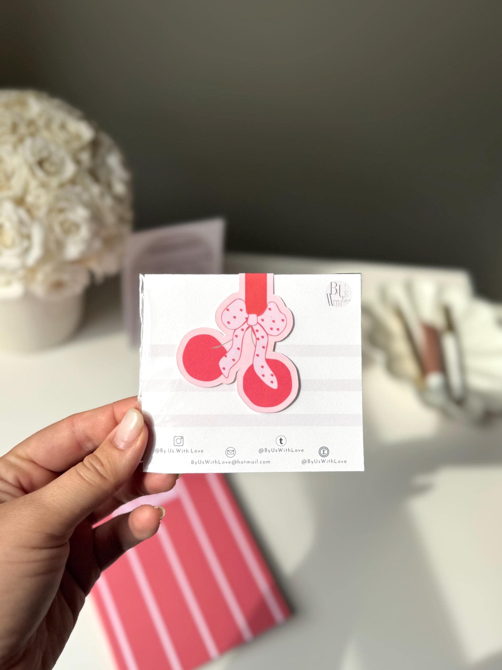 Cherry Bow Magnetic Bookmark – Coquette-Inspired Stationery
