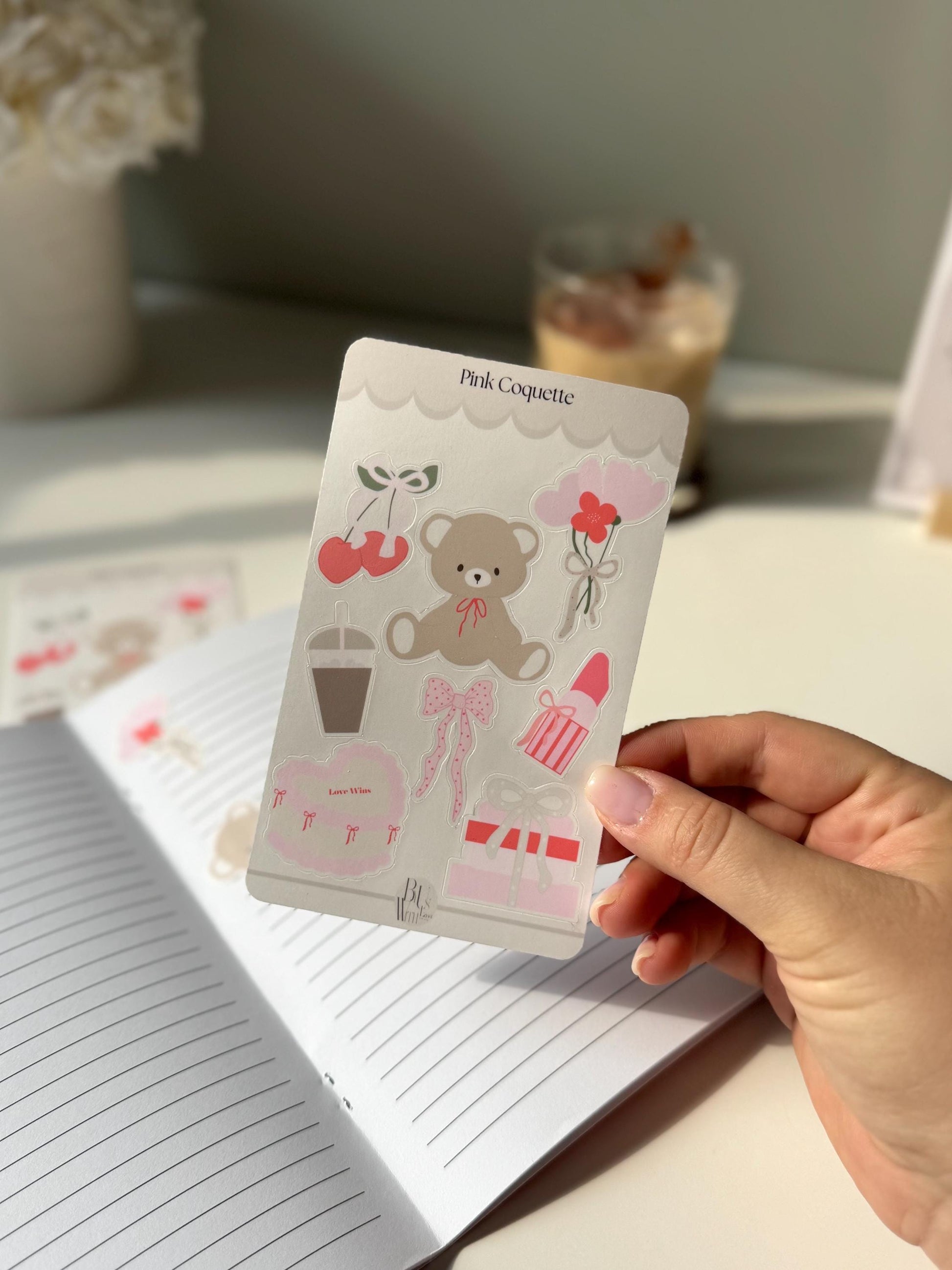 Coquette Bear Sticker Sheet – Soft Girl Aesthetic in Every Detail