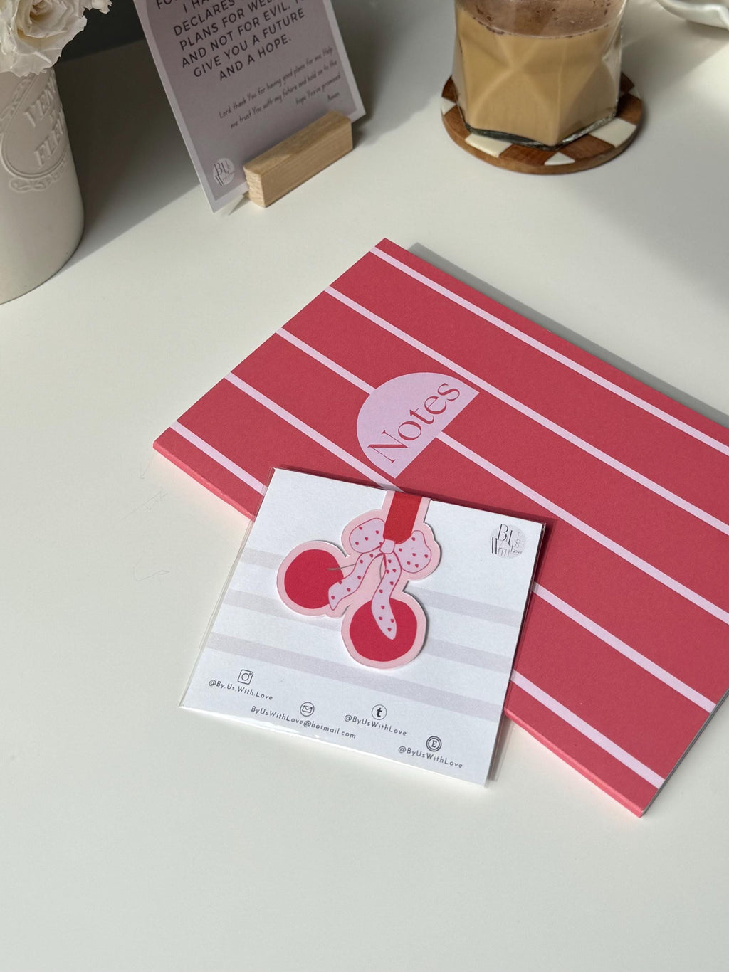 Cherry Bow Magnetic Bookmark – Coquette-Inspired Stationery