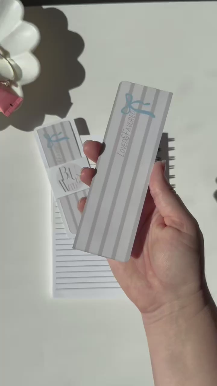 Blue Bow - Beige Striped Bookmark