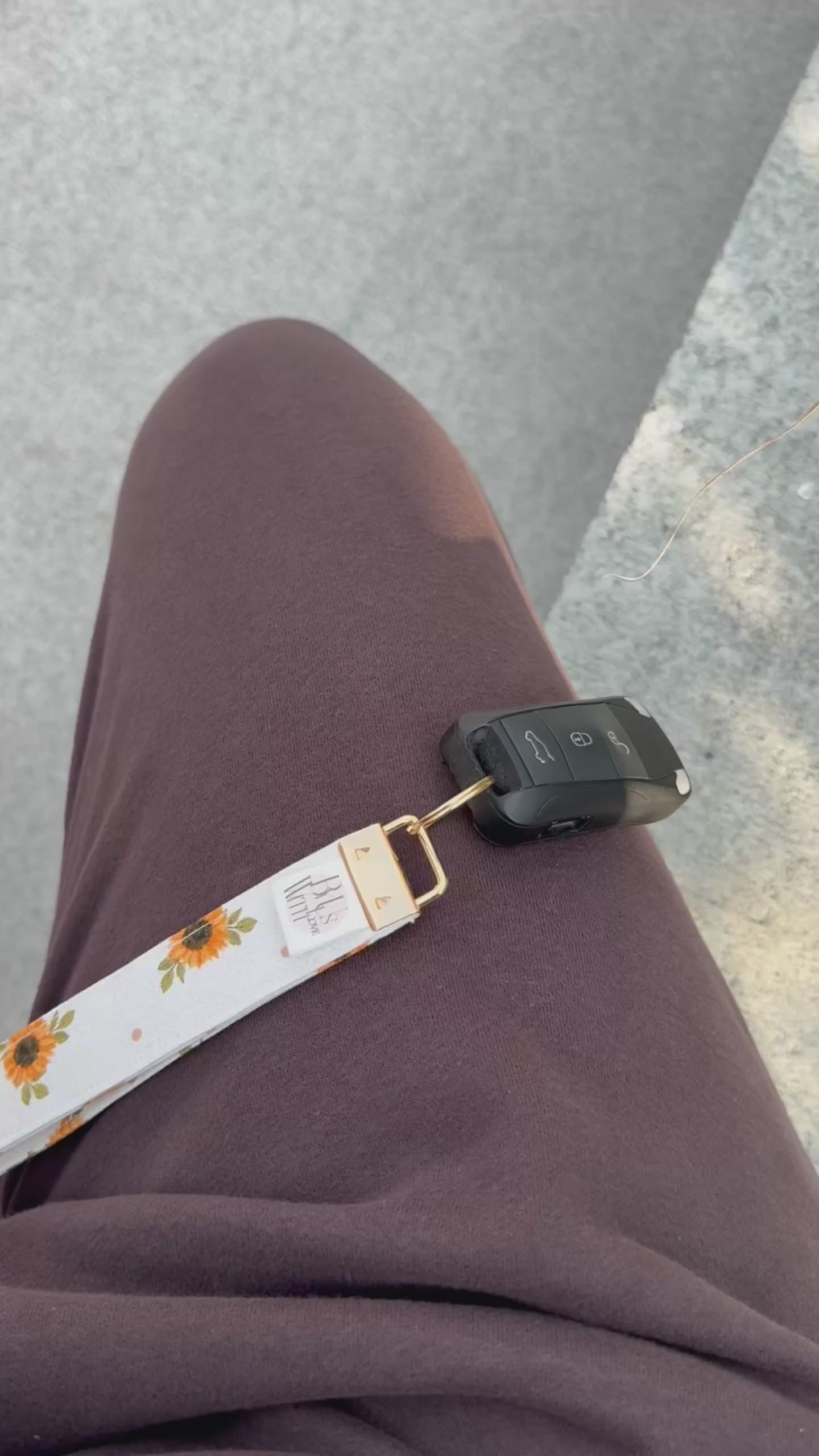 Handmade Sunflower Key Wristlet – Cream Fabric Keychain Strap