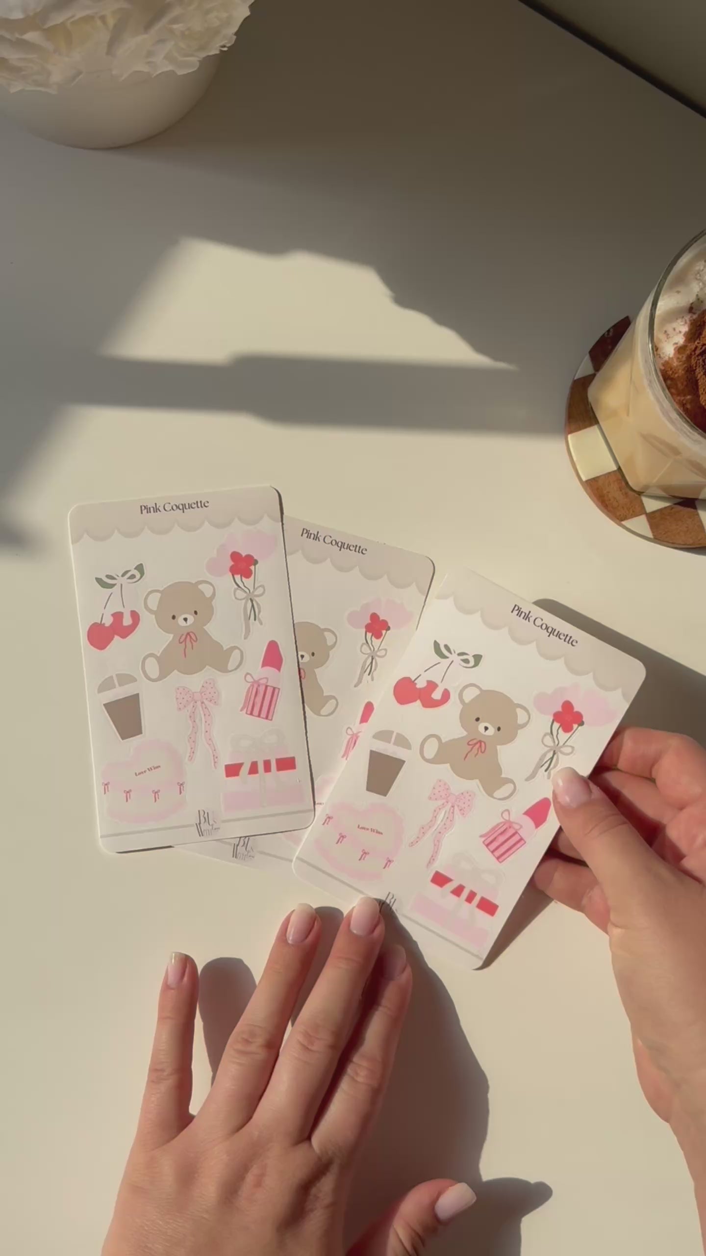 Coquette Bear Sticker Sheet – Soft Girl Aesthetic in Every Detail